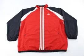 Adidas Embroidered Logo Black, Red, & White Striped Zip Up Jacket