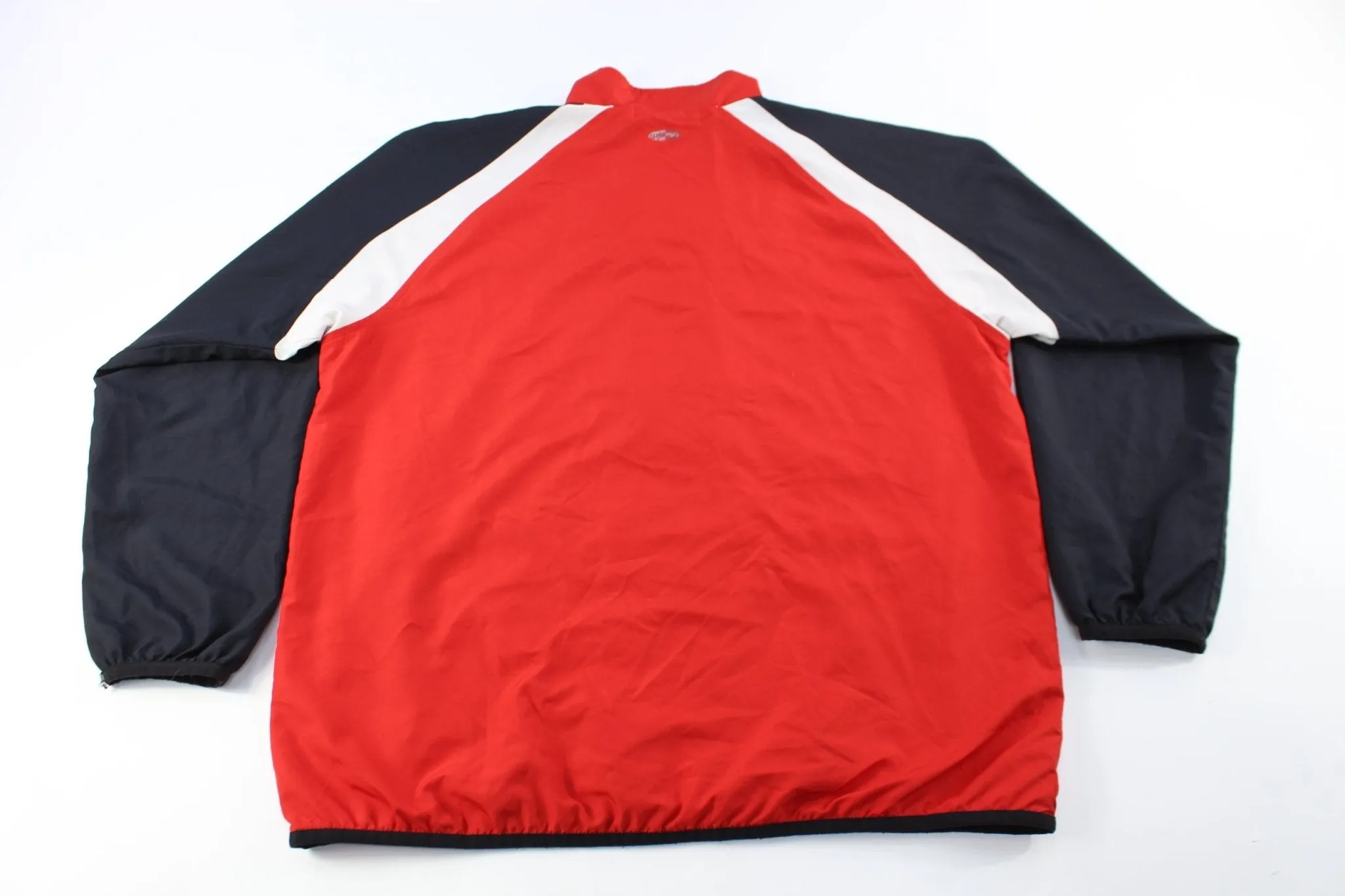 Adidas Embroidered Logo Black, Red, & White Striped Zip Up Jacket