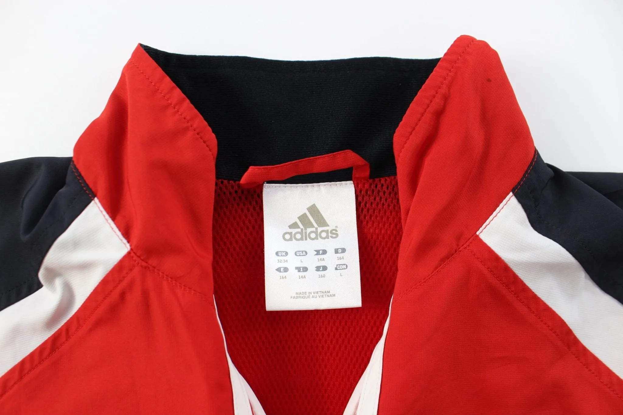 Adidas Embroidered Logo Black, Red, & White Striped Zip Up Jacket