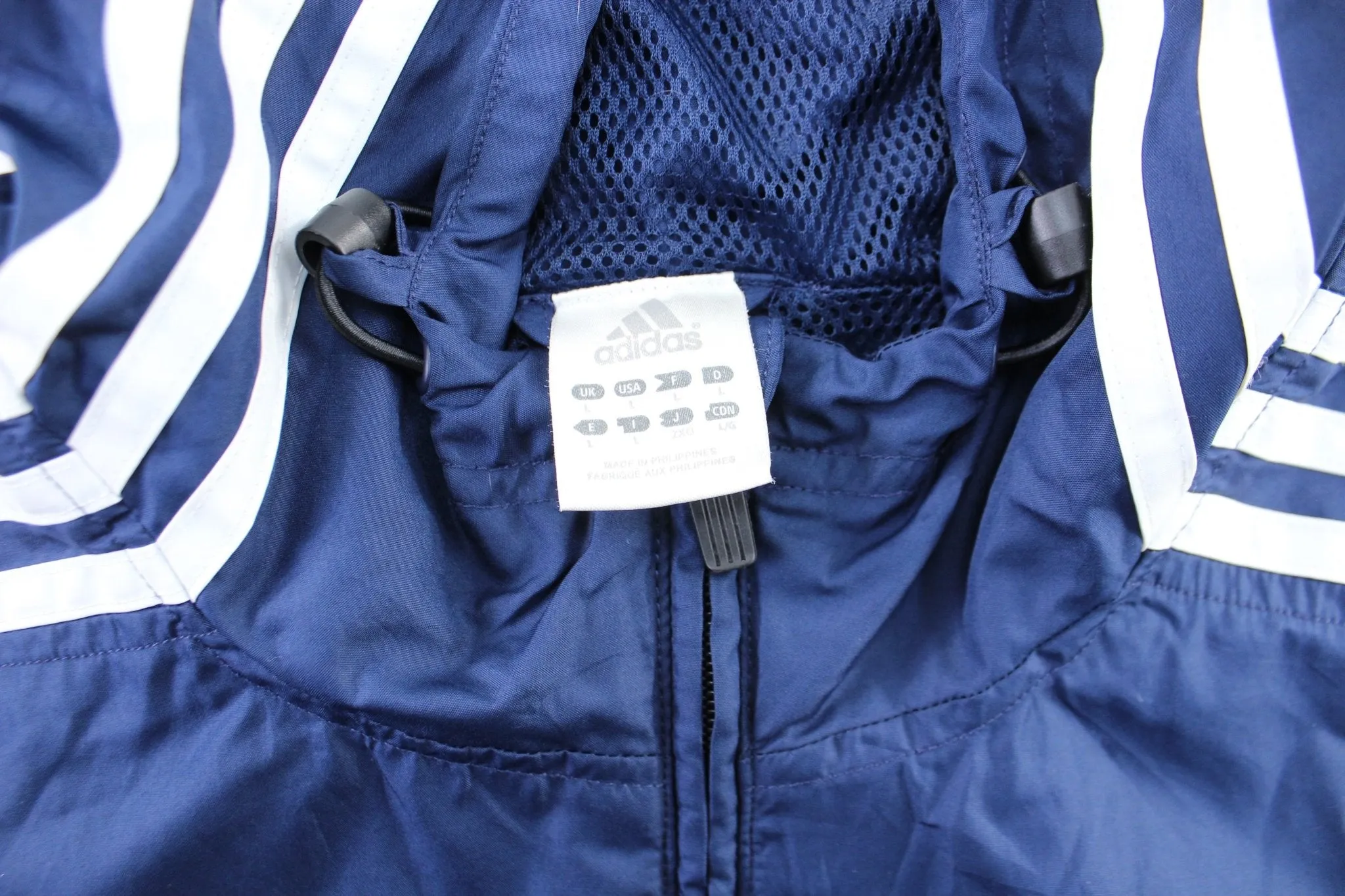 Adidas Embroidered Logo Blue & White Striped Hooded Jacket
