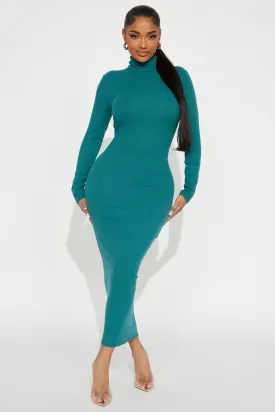 Alina Turtleneck Ribbed Midi Dress - Teal