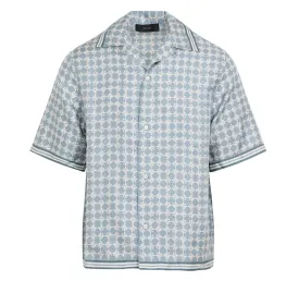 Amiri MA Quad Silk Bowling Shirt Dusty Blue