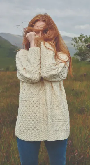 Aran - Merino Oversized Sweater with Cowl Neck - White