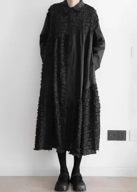 Art Black Patchwork Wrinkled Maxi Shirts Dresses Long Sleeve ML1290