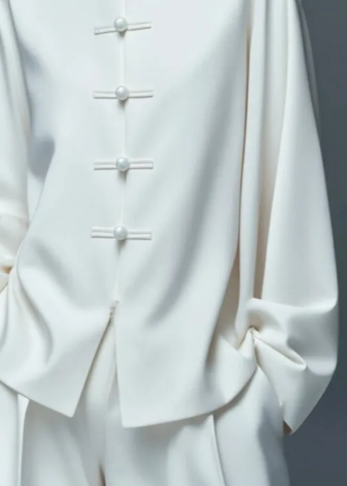Art White Button Solid Thin Cotton Coat Fall AG1033