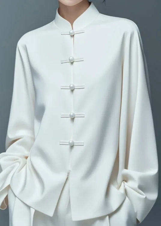 Art White Button Solid Thin Cotton Coat Fall AG1033