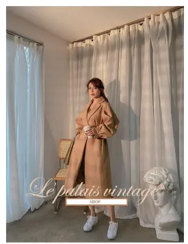 Autumn winter elegant camel lantern sleeve woolen wide long coat - Biou