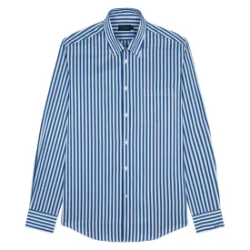 Blue & White Stripe Supima® Long Sleeve Cotton Shirt