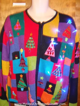 Bright and Beautiful Trees Light Up Ugly Christmas Jumper