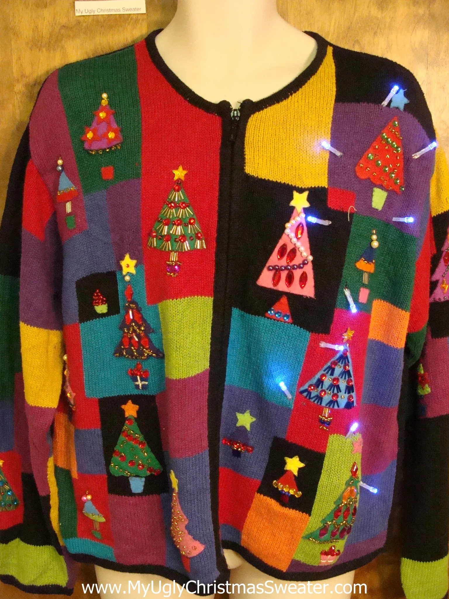 Bright and Beautiful Trees Light Up Ugly Christmas Jumper