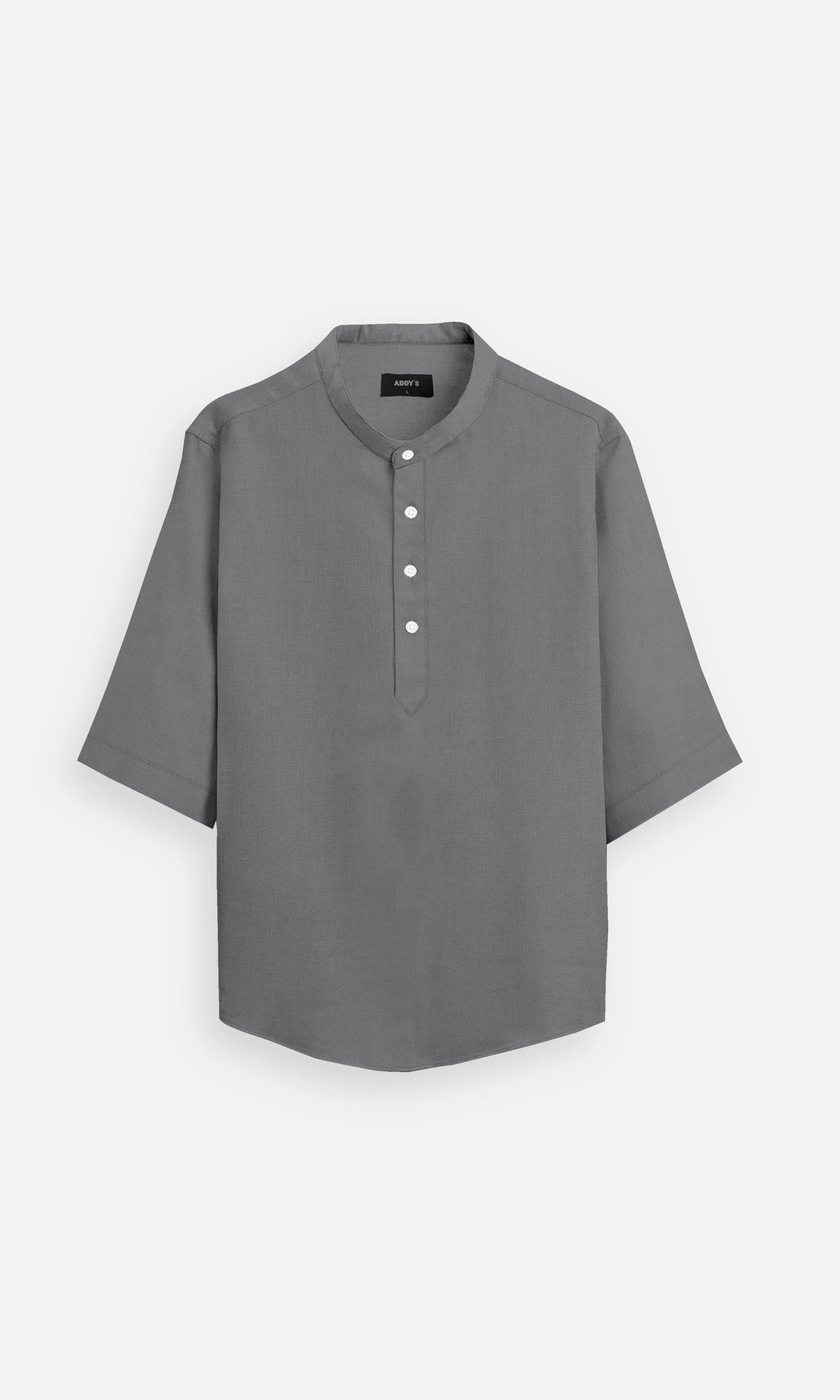 Charcoal Grey Plain Regular Wear Pure Linen Kurta Style Shirt - AddysForMen
