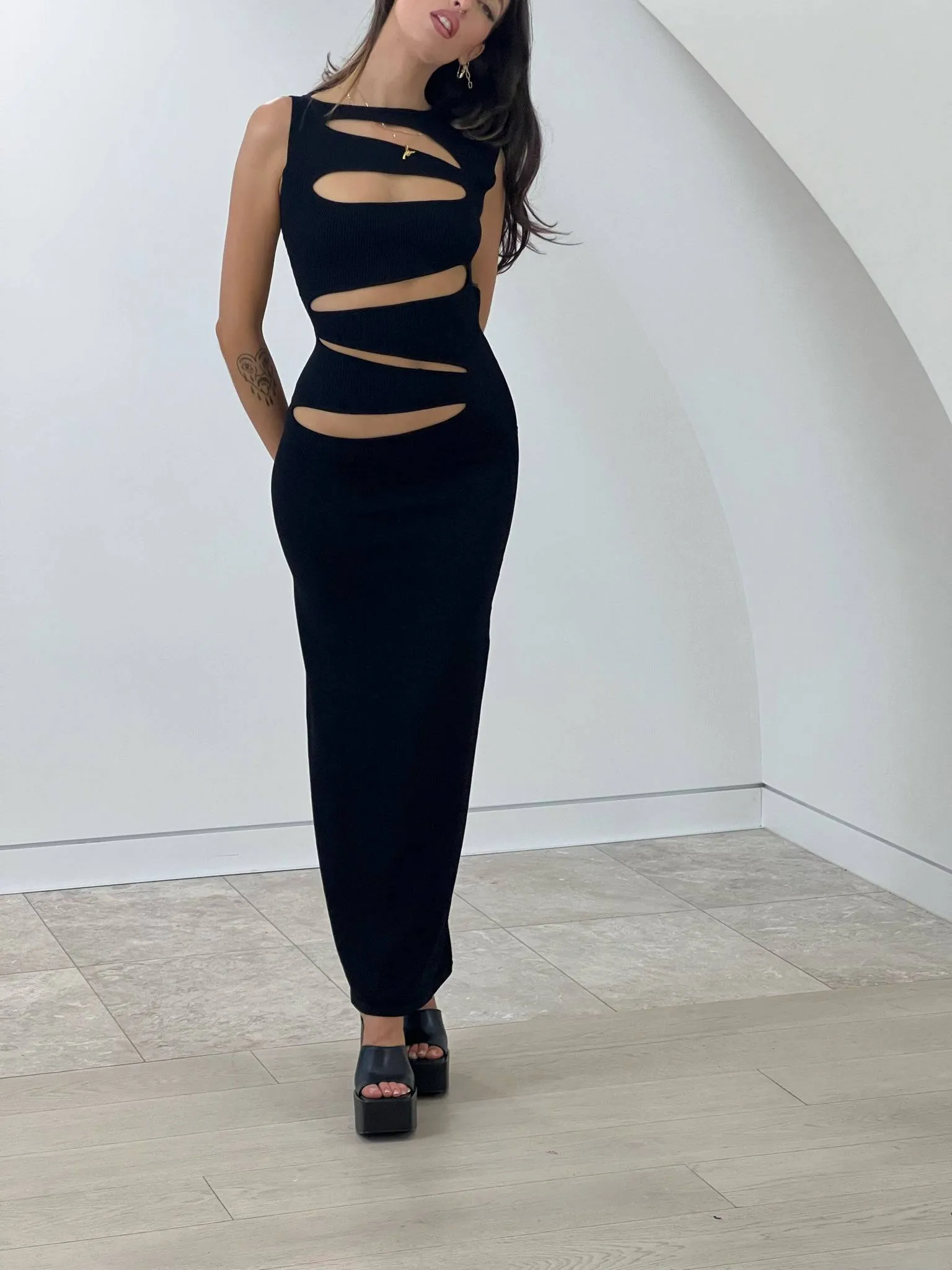 Christopher Esber - Slashed Knit Dress in Black