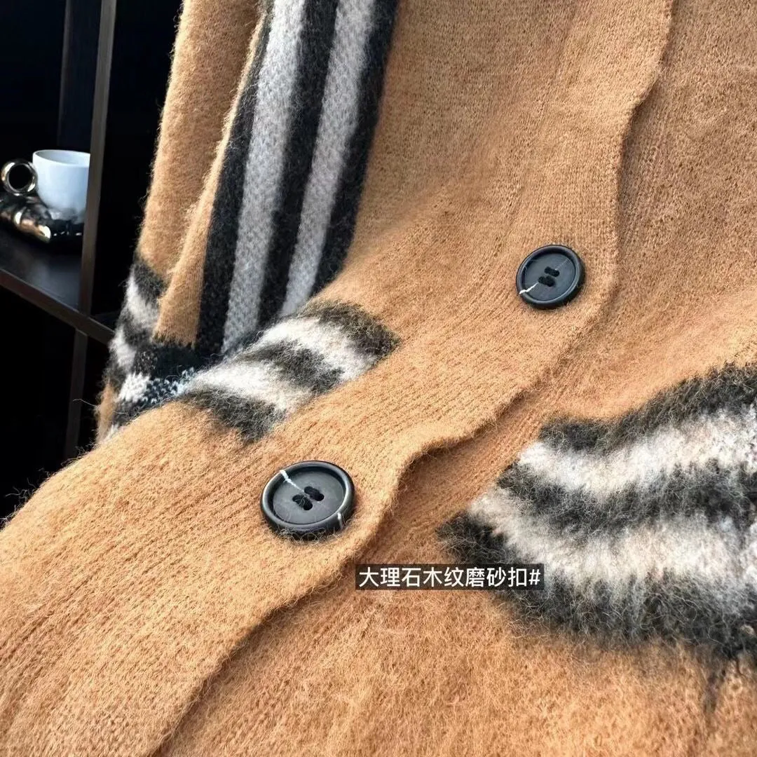 CLTH356 Check Mohair Wool Blend Cardigan / SizeS/M/L