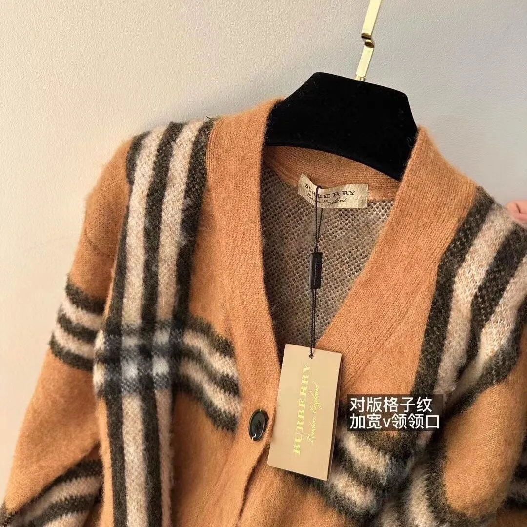 CLTH356 Check Mohair Wool Blend Cardigan / SizeS/M/L