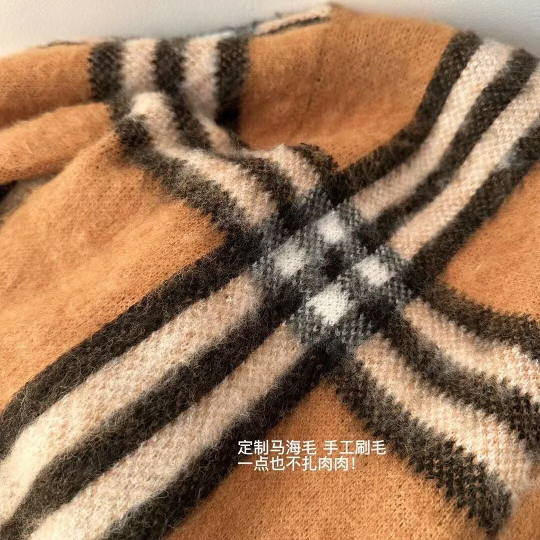 CLTH356 Check Mohair Wool Blend Cardigan / SizeS/M/L