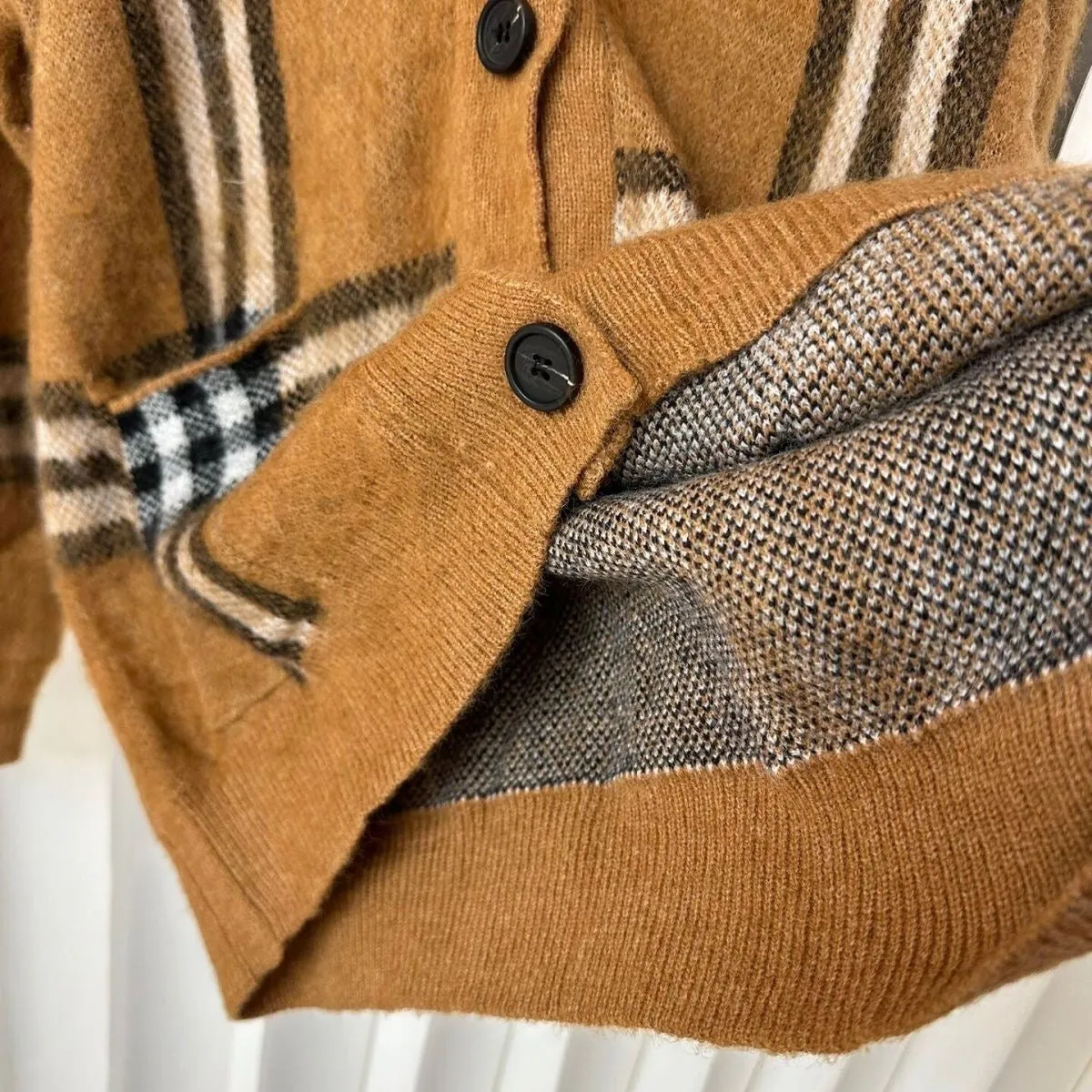CLTH356 Check Mohair Wool Blend Cardigan / SizeS/M/L