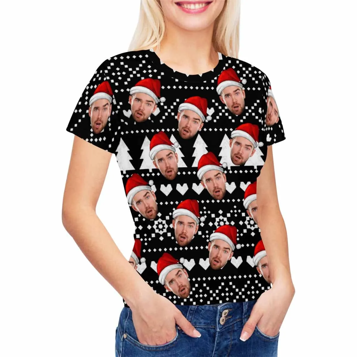 Custom Face Black Christmas Tree Women's T-shirt