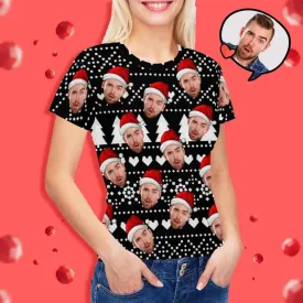 Custom Face Black Christmas Tree Women's T-shirt