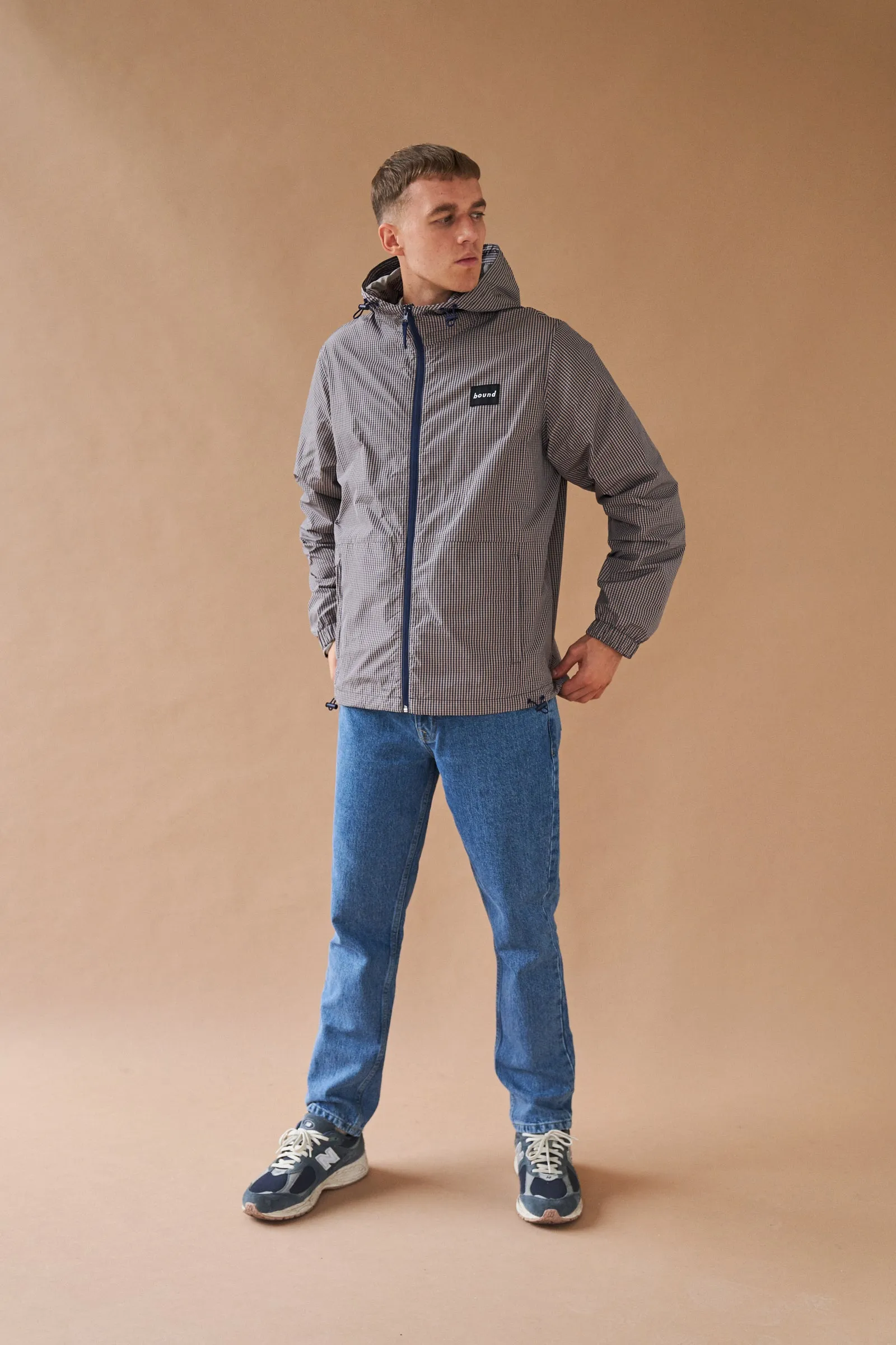 DIGBETH CHECK WIND JACKET - BEIGE & BLUE