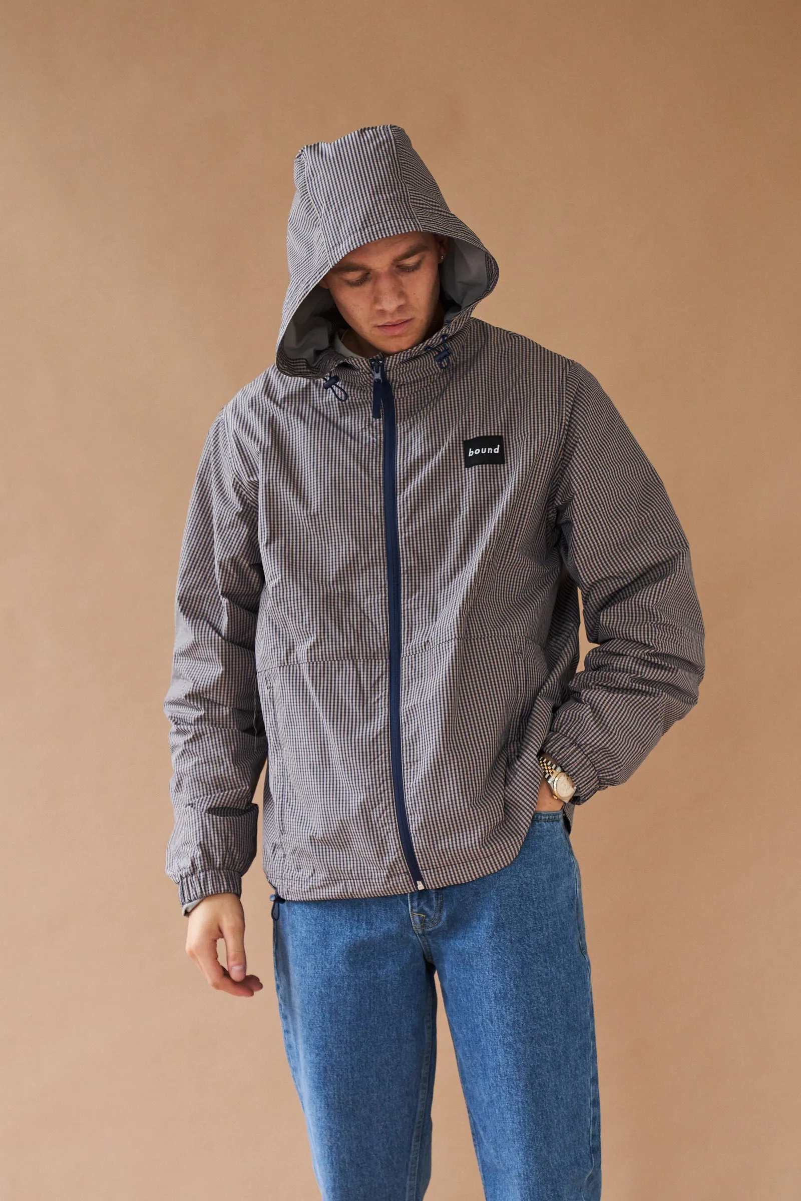 DIGBETH CHECK WIND JACKET - BEIGE & BLUE