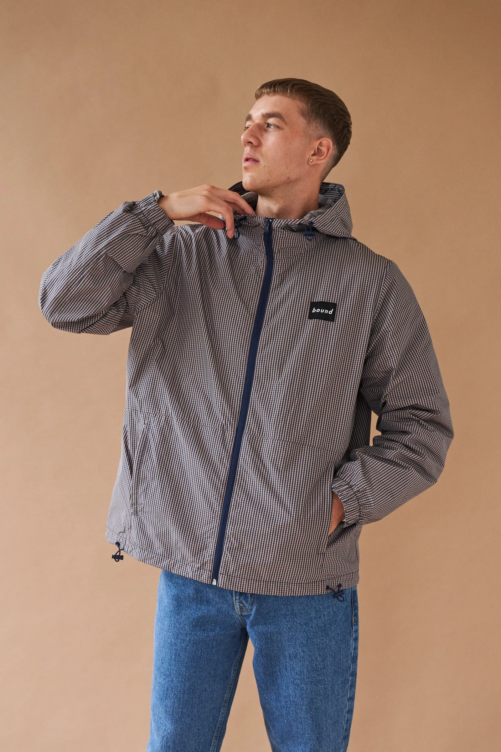 DIGBETH CHECK WIND JACKET - BEIGE & BLUE