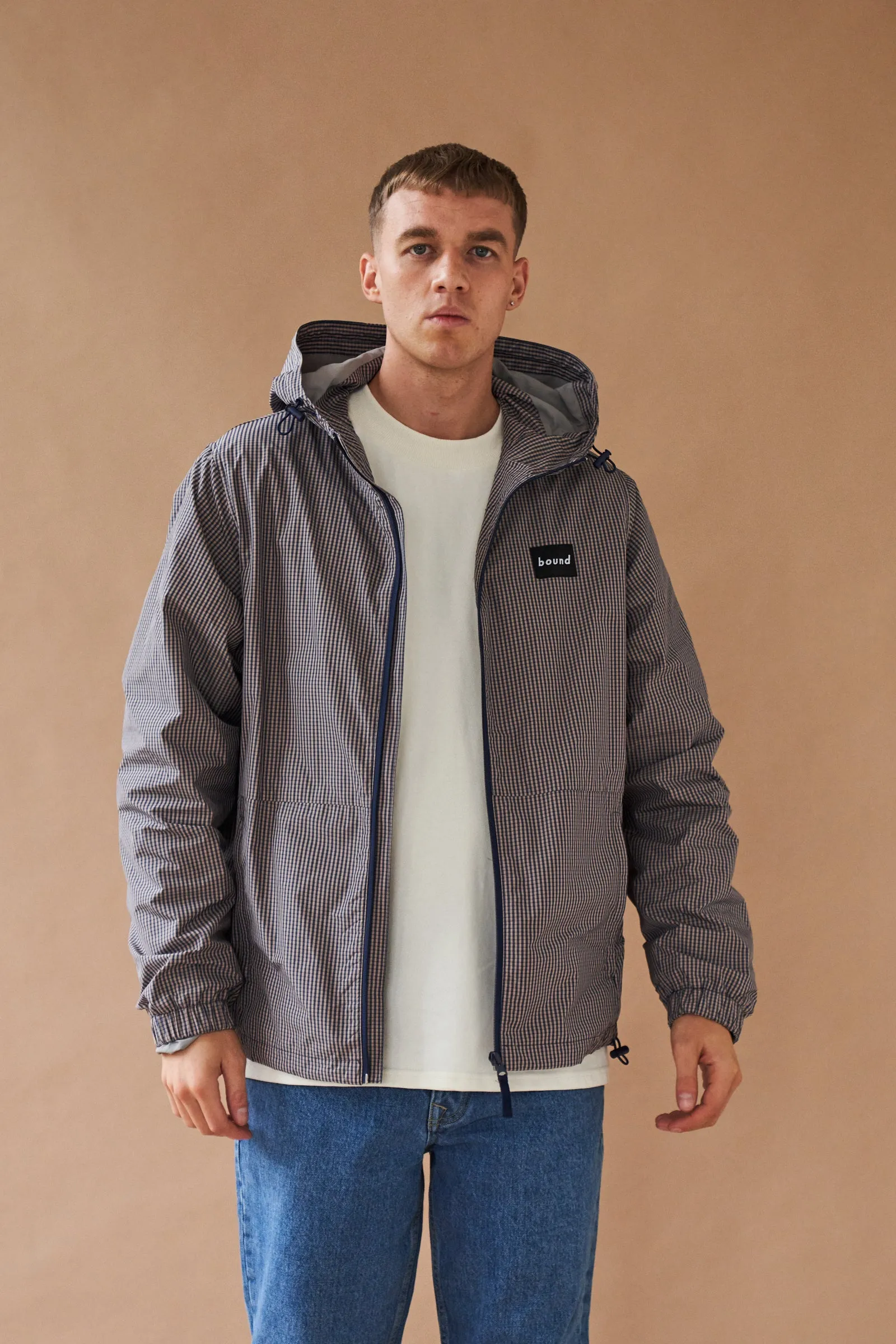 DIGBETH CHECK WIND JACKET - BEIGE & BLUE