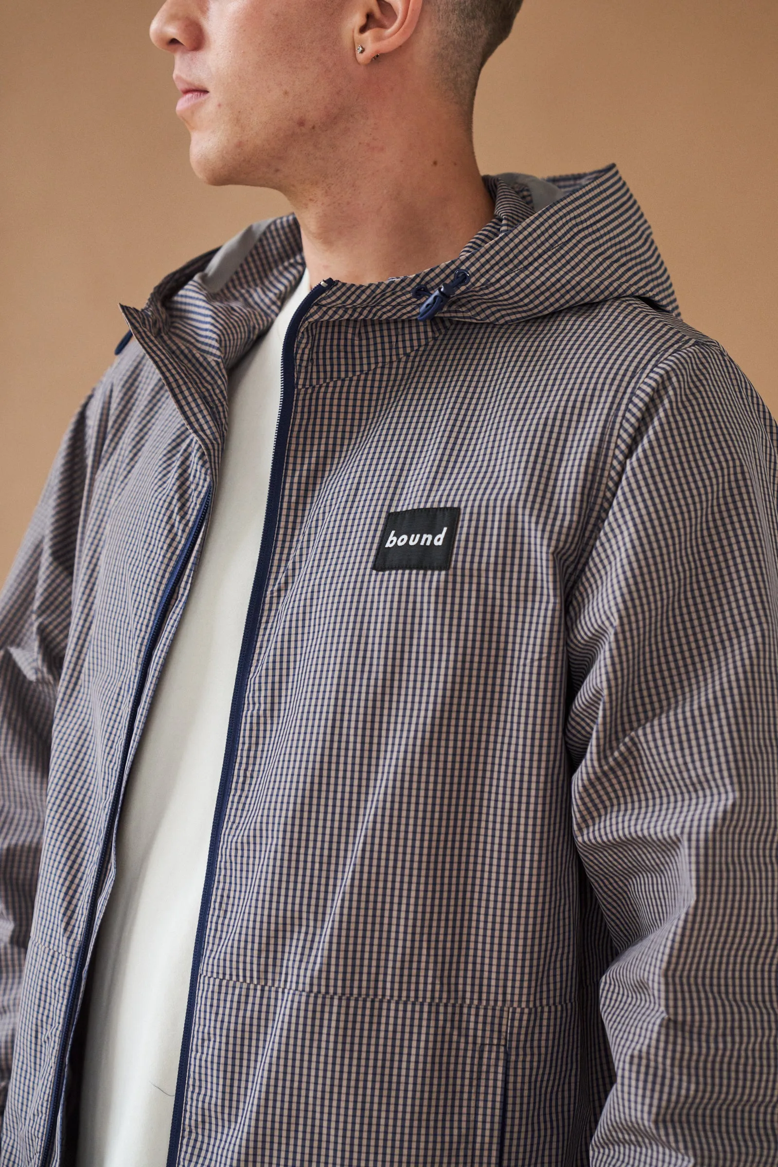 DIGBETH CHECK WIND JACKET - BEIGE & BLUE