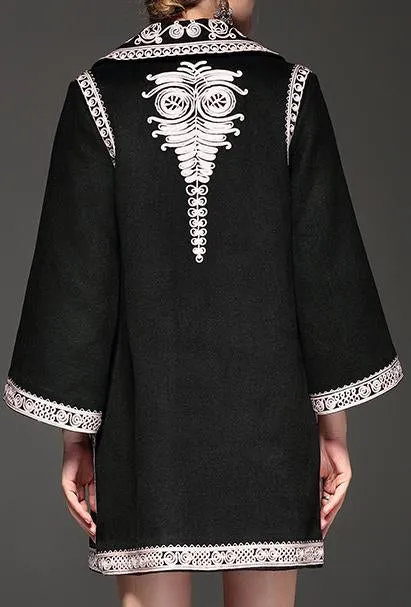 Embroidered Jacquard Coat, Black