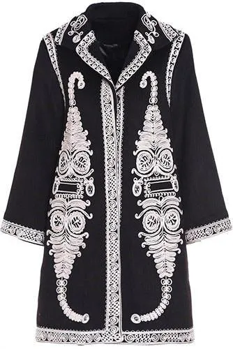 Embroidered Jacquard Coat, Black