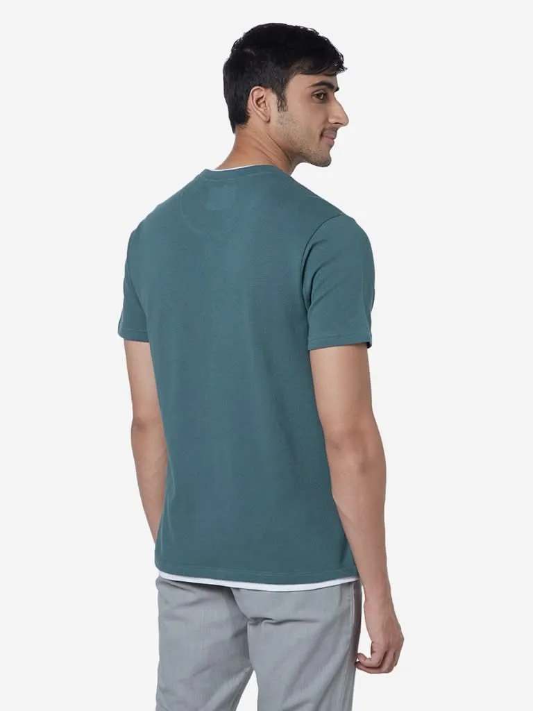 ETA Teal Slim-Fit Knit Textured Shirt