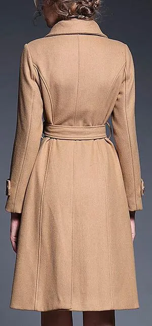 High-Collar Camel Wool Coat