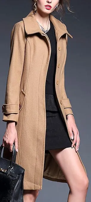 High-Collar Camel Wool Coat