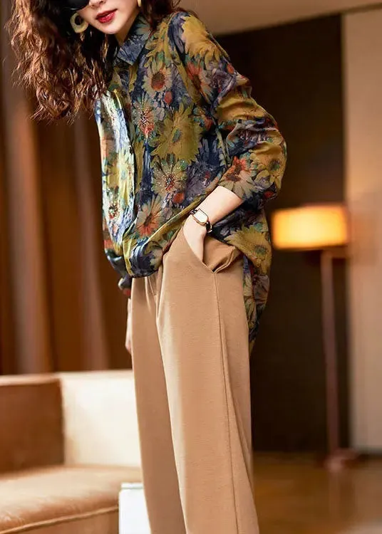 Italian Green Peter Pan Collar Zircon Patchwork Chiffon Shirts Fall LY8599