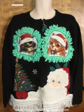 Jolly Santa and his Kitten Helpers Ugly Christmas Sweater