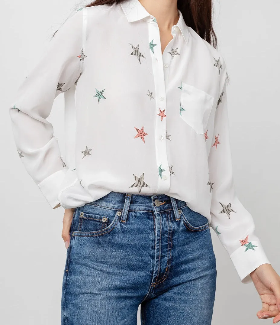 KATE SHIRT - SILK WHITE MULTI ANIMAL STARS
