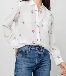 KATE SHIRT - SILK WHITE MULTI ANIMAL STARS