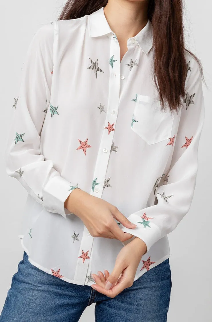 KATE SHIRT - SILK WHITE MULTI ANIMAL STARS