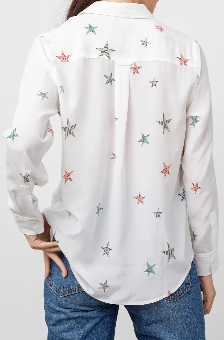 KATE SHIRT - SILK WHITE MULTI ANIMAL STARS