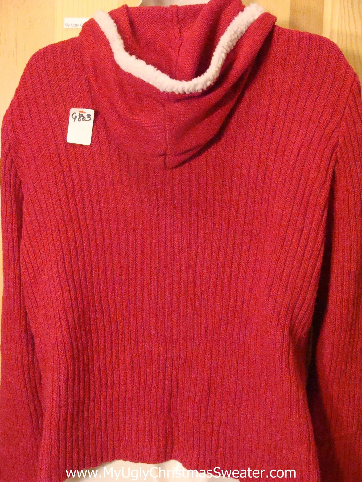 Light Up Red Ugly Xmas Sweater Hoddie with Cheesy Snowmen