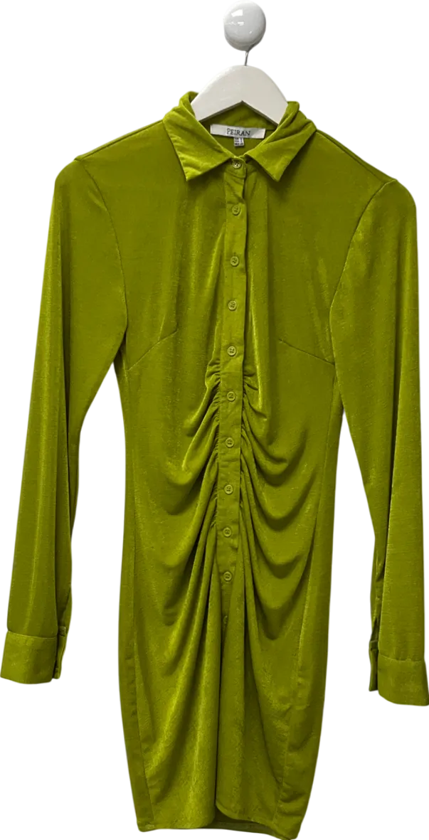 peiran Green Slinky Ruched Long Sleeved Shirt Dress UK S