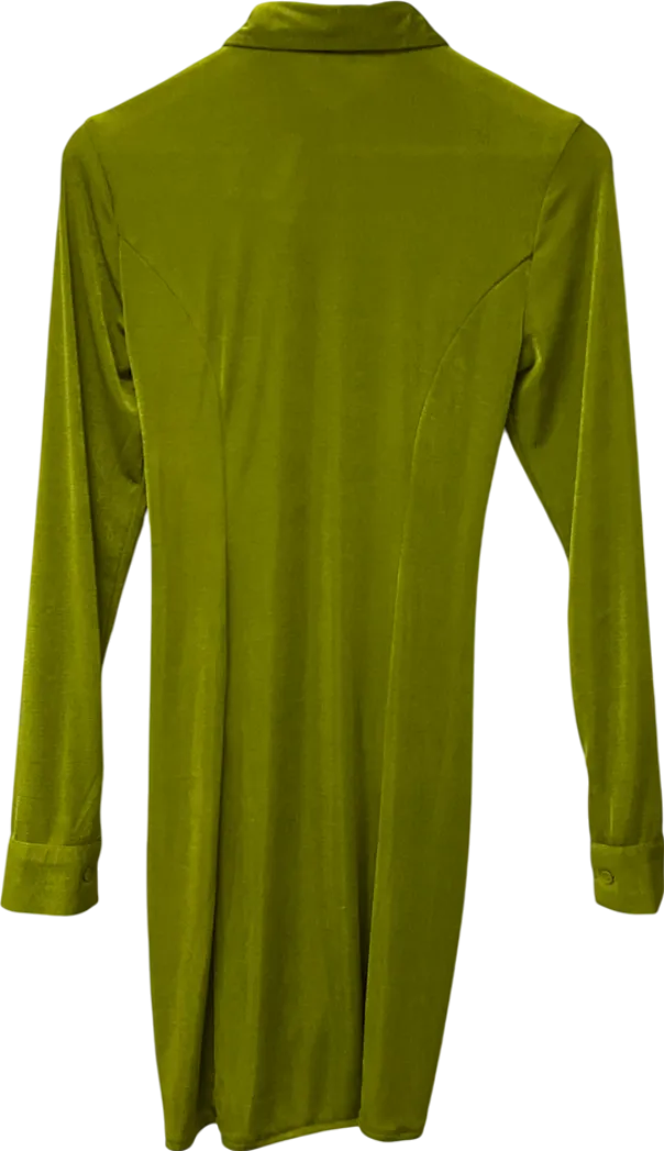 peiran Green Slinky Ruched Long Sleeved Shirt Dress UK S