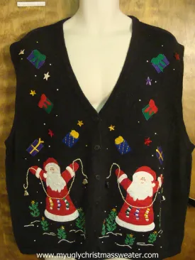 Santa Hanging Stockings Ugly Christmas Sweater Vest