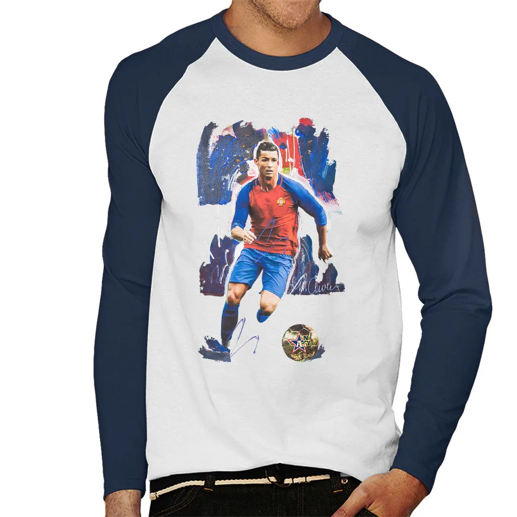 Sidney Maurer Original Portrait Of Cristiano Ronaldo Men's Baseball Long Sleeved T-Shirt