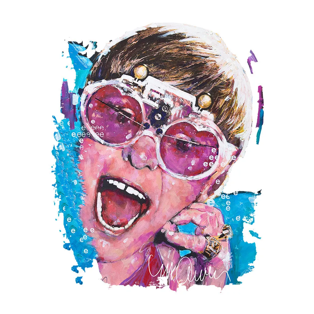 Sidney Maurer Original Portrait Of Elton John Pink Glasses Men's Baseball Long Sleeved T-Shirt