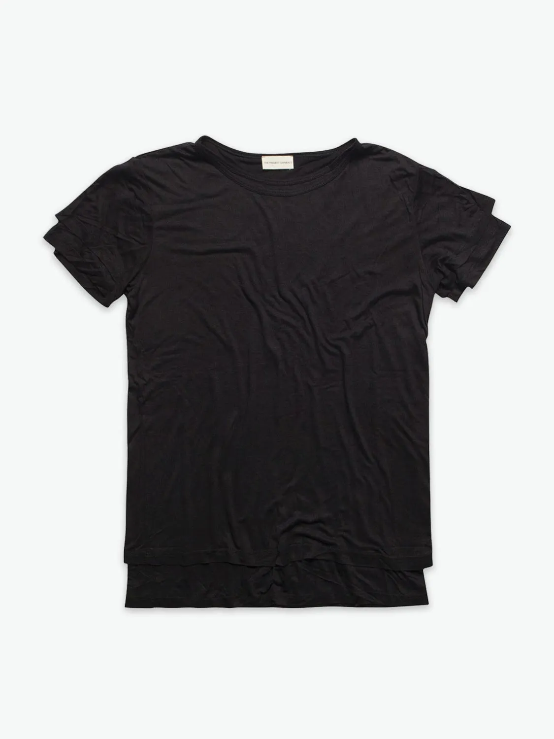 Silk Blend Double Layer Crew Neck T-shirt Black