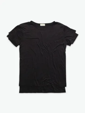 Silk Blend Double Layer Crew Neck T-shirt Black