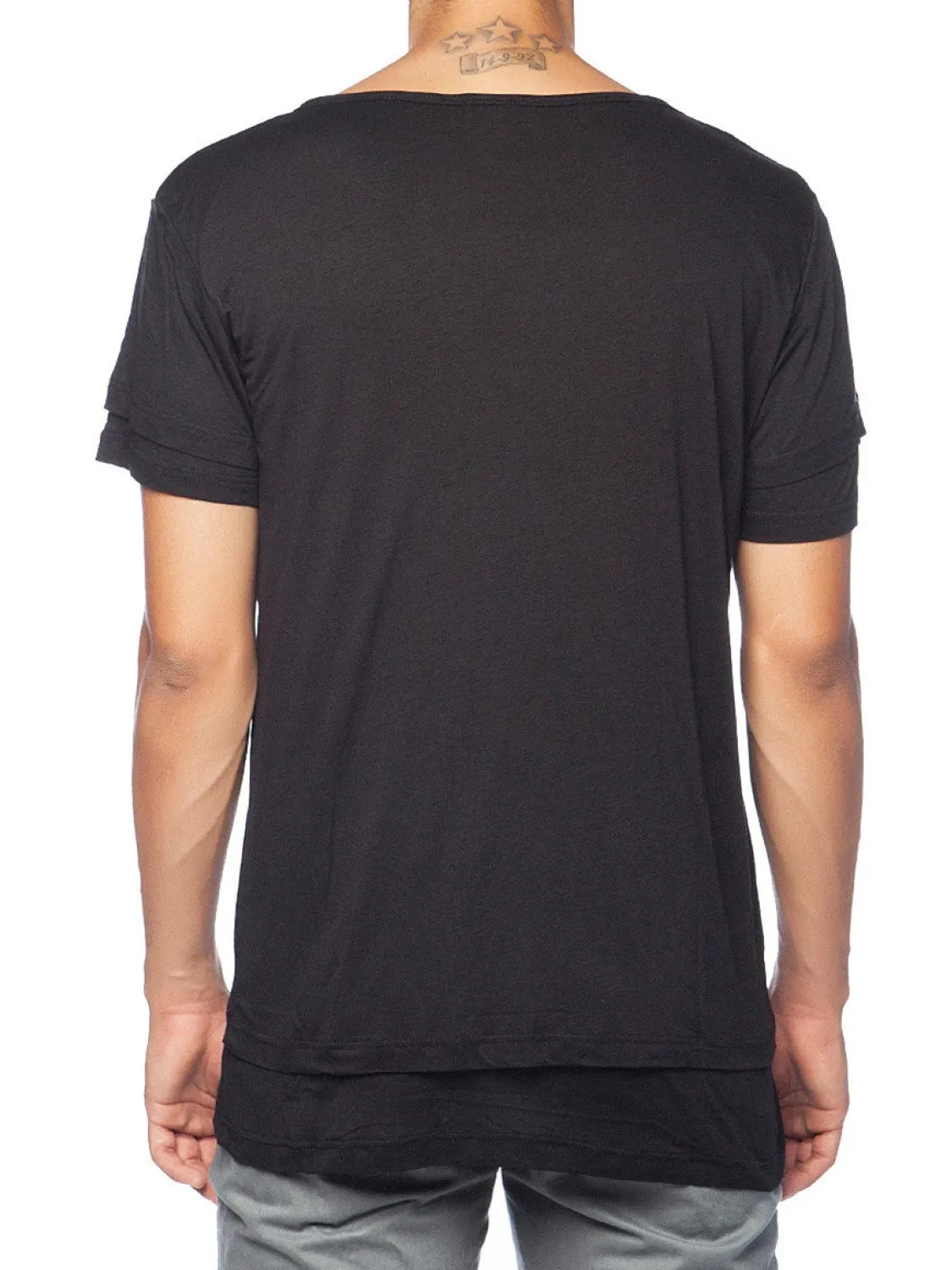 Silk Blend Double Layer Crew Neck T-shirt Black