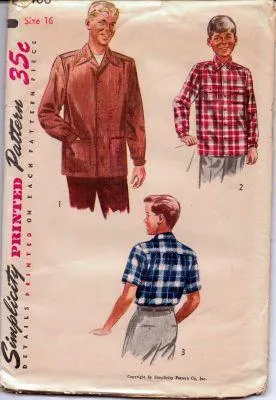 Simplicity 4100 Boys Button Front Shirt Vintage 1950's Sewing Pattern