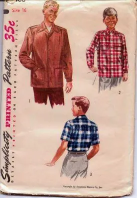Simplicity 4100 Boys Button Front Shirt Vintage 1950's Sewing Pattern