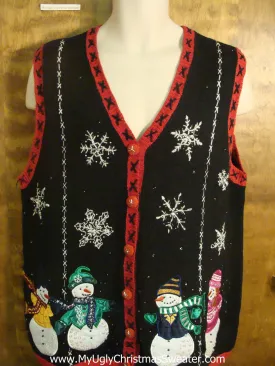 Snowmen Amongst Falling Snow Funny Christmas Sweater Vest